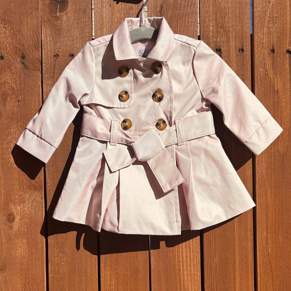 NWOT Tahari Light Pink Double-Breasted Kids Trench Coat (0-3 mos)